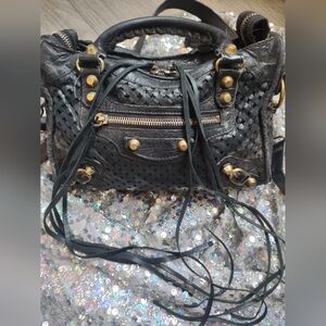 Balenciaga Black Crossbody Bag with Gold Accents